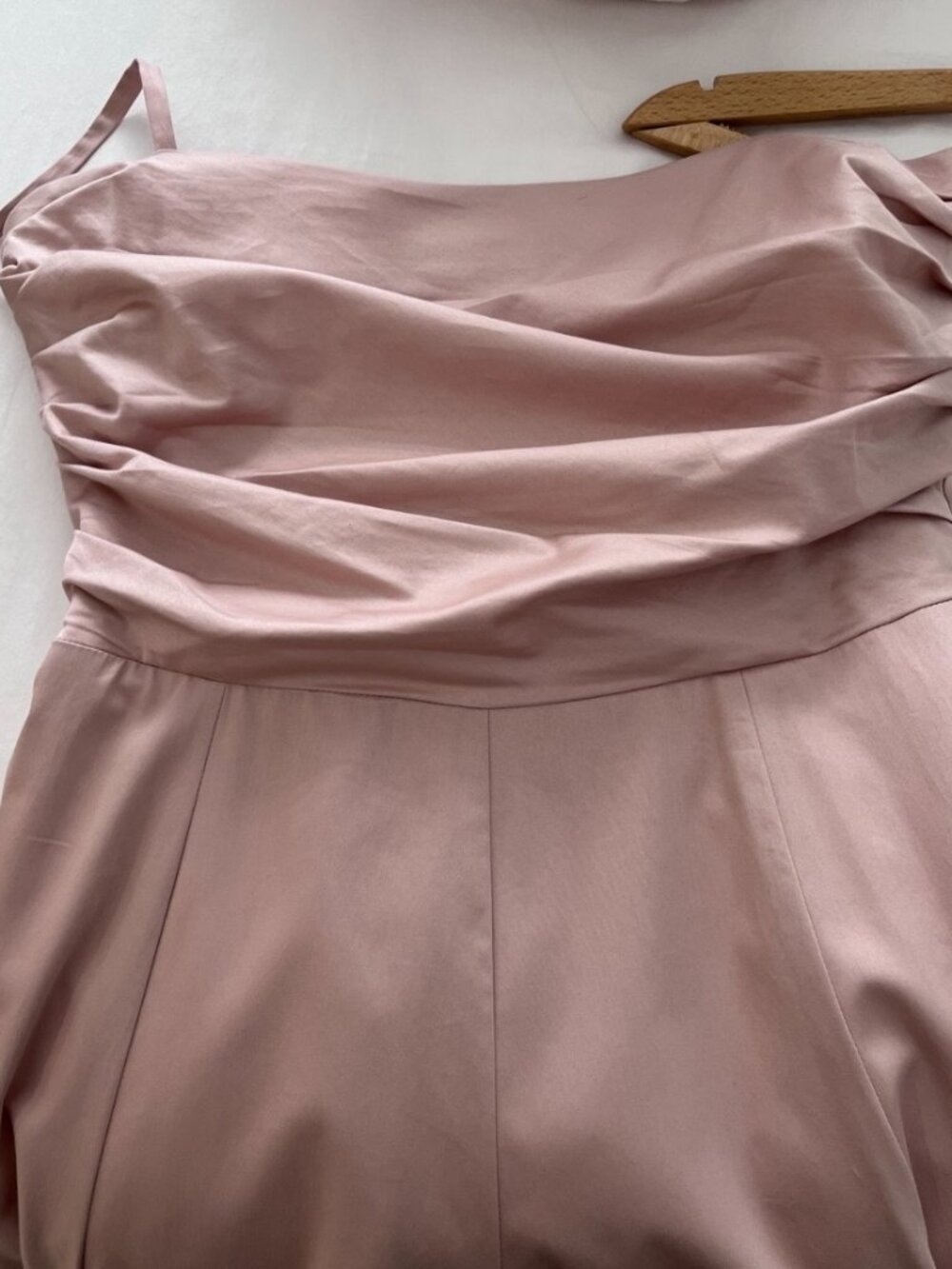 Blush Pink Cotton Fit & Flare Midi Dress Draped Bodice, Tara Jarmon, FR 40, US 8 - Picture 13 of 14